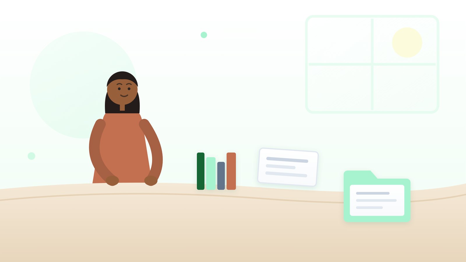 Persona adulta estudiando en un escritorio con libros sencillos y un portátil sin marca
